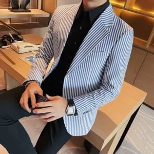 High Quality Autumn Striped Suit Jacket for Men Fashion Slim Fit Casual Business Blazers Masculino Wedding Social Men Clothing - Image 2