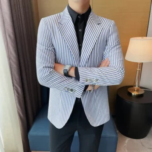 High Quality Autumn Striped Suit Jacket for Men Fashion Slim Fit Casual Business Blazers Masculino Wedding Social Men Clothing - Image 3