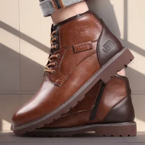 Retro Leather Men's Boots Casual Zipper Short Boots 25 Winter Men Plus Velvet High Top Shoes Desert Work Boots botas para hombre - Image 1