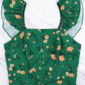 Summer American European New Fashion Women's Printed Square Neck Short Sleeve Knee Length Suspender Dress Casual Female Clothes - Image 3