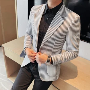 High Quality Autumn Striped Suit Jacket for Men Fashion Slim Fit Casual Business Blazers Masculino Wedding Social Men Clothing - Image 6