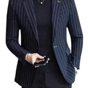 1 Piece Striped Men's Suit Jacket Slim Fit Blazer Single-breasted Suit Business Casual Professional Formal Business Jackets - Image 5