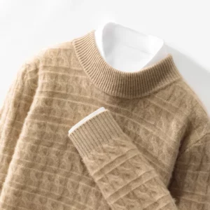 Autumn And Winter New Men's Casual Seven-Pin Thick Small Twist Round Neck Cashmere Sweater Joker Knit Bottoming Wool - Image 3