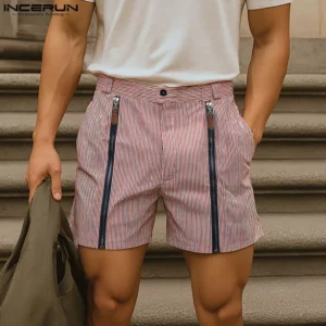 INCERUN Men Striped Shorts Button Zipper Joggers Casual Men Bottoms Streetwear Summer 2025 Loose Fashion Leisure Male Shorts 5XL - Image 1