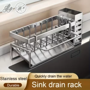 Sink Cleaning Tools Storage Rack Kitchen Multifunctional Stainless Steel Drain Rack for Sponge Cleanser Organizer Rag Hanger - Image 1