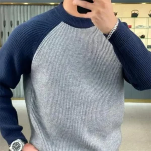 Autumn and winter fashionable warm color blocked pullover sweater, loose and casual European and American men's base sweater - Image 4