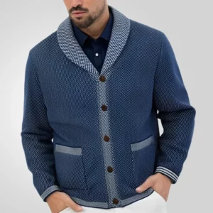 Men Cardigan Open Stitch Sweaters Coat Turn Down Collar Full Sleeve Single Breasted Splice Pockets Knit Coats Autumn Winter - Image 1