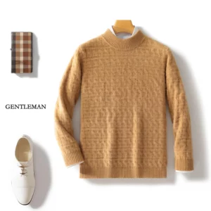 Autumn And Winter New Men's Casual Seven-Pin Thick Small Twist Round Neck Cashmere Sweater Joker Knit Bottoming Wool - Image 1