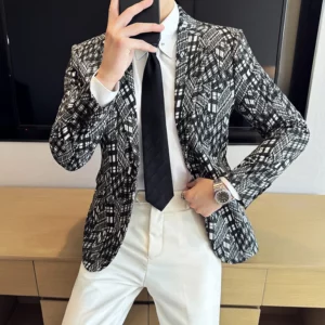 Men's Formal High-quality Plaid Suit Jacket 2025 Autumn New Slim Fit Business Wedding Social Dress Jacket Blazer Size 4XL-M - Image 3