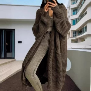 2024 Women Pockets Sweater Cardigan Kintted Jacket Spring Autumn Crochet Loose Long Winter Maxi Warm Jumper Coat Cardigans - Image 3