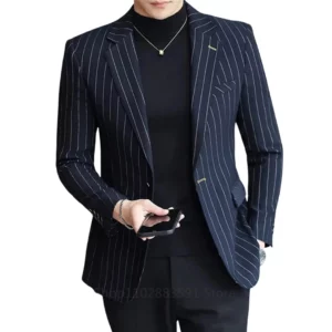 1 Piece Striped Men's Suit Jacket Slim Fit Blazer Single-breasted Suit Business Casual Professional Formal Business Jackets - Image 3