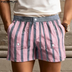 Striped Men Casual Shorts Streetwear Summer Male Shorts INCERUN Fashion Bottoms Short Pants Oversize Elastic Waist Trousers - Image 1