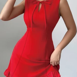 Sexy Short Sleeveless Mini Dress Pure A-Line Mini Skirt Fashion New Arrival Women's Clothing Fashion Temperament Bowknot Dress - Image 1