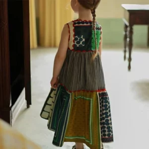 Summer Children's Fashionable Round Neck Sleeveless Geometric Multi-color Dress Comfortable Casual Dress Women's Dress - Image 5