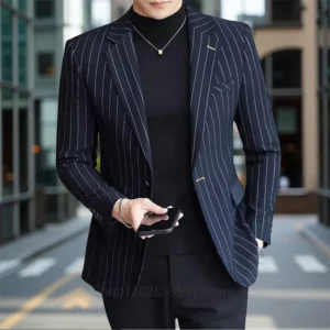 1 Piece Striped Men's Suit Jacket Slim Fit Blazer Single-breasted Suit Business Casual Professional Formal Business Jackets - Image 4
