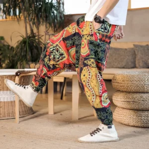 2024 Men Harem Pants Print Retro Drop Crotch Joggers Trousers Men Baggy Loose Nepal Style Men Casual Pants M-5Xl - Image 3