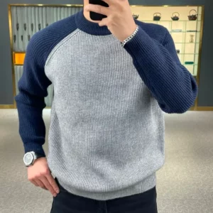 Autumn and winter fashionable warm color blocked pullover sweater, loose and casual European and American men's base sweater - Image 1