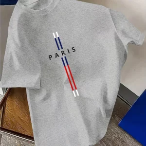 Summer Men 100% cotton fashion casual loose fit plus size Paris letter print round neck short sleeve T-shirt top - Image 8