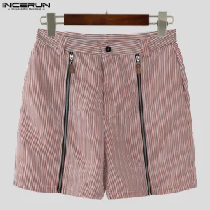INCERUN Men Striped Shorts Button Zipper Joggers Casual Men Bottoms Streetwear Summer 2025 Loose Fashion Leisure Male Shorts 5XL - Image 2