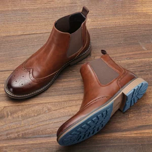 Fashion Brogue Chelsea Men Boots Classical American Style Leather Boots - Image 1