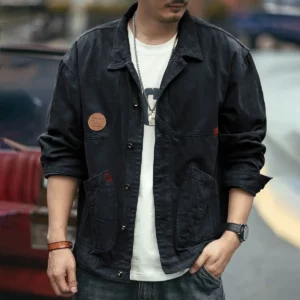 Spring and Autumn Retro Washed Denim Jacket Men's Handsome Loose Working Casual Jacket - Image 5