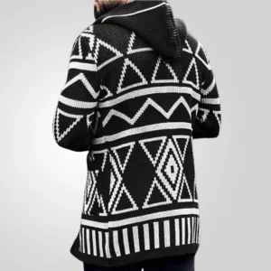 Men Cardigan Open Stitch Sweaters Mid Length Coat Hooded Full Sleeve Splice Knit Casual Regular Coats Autumn Winter 2024 - Image 3