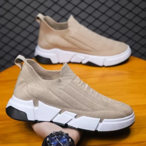 Men's shoes autumn low-top breathable lightweight slip-on casual shoes men's thick soled outdoor fashionable flying woven shoes - Image 4