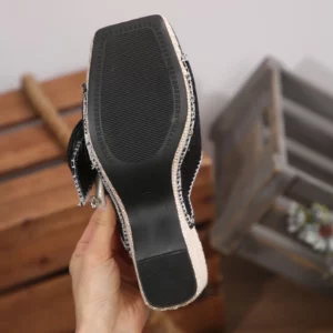 Women'S Thick Heel Metal Buckle Slippers With Straight Strap Beach Sandals Western Cowboy Style Chunky Heel Platform Slippers - Image 5