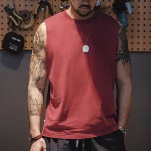Maden Retro Aged Men's Summer Tank Tops Cotton Breathable Sports Fitness Vest Solid Color Sleeveless T-shirt for Base Layers - Image 1