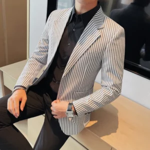 High Quality Autumn Striped Suit Jacket for Men Fashion Slim Fit Casual Business Blazers Masculino Wedding Social Men Clothing - Image 4