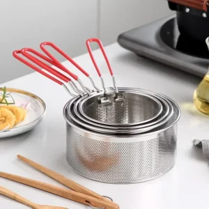 304 Stainless Steel Fried Mesh Kitchen Fry Basket Cooking Basket Fry Pan Oil Pan Strainer Noodle Spoon Colander French Fries - Image 4