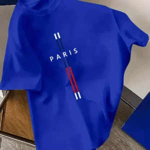 Summer Men 100% cotton fashion casual loose fit plus size Paris letter print round neck short sleeve T-shirt top - Image 9