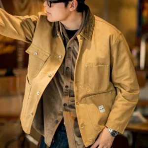 Maden Vintage Heavyweight Michigan Chore Jackets Multi-Pocket Canvas Hunting Coat for Men's Spring Loose Lapel Collar Outwear - Image 2