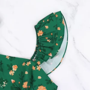 Summer American European New Fashion Women's Printed Square Neck Short Sleeve Knee Length Suspender Dress Casual Female Clothes - Image 4