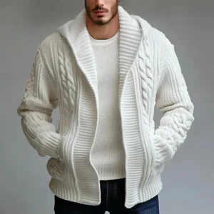 Men Cardigan Sweaters Hooded Coat Full Sleeve Solid Coats Casual Loose Outerwear Splice Open Stitch Autumn Winter 2024 - Image 1