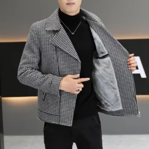 Brand Winter Wool Jacket for Men Fashion Zipper Motorcycle Coat Plaid Casual Business Trench Coat Social Streetwear Overcoat - Image 4