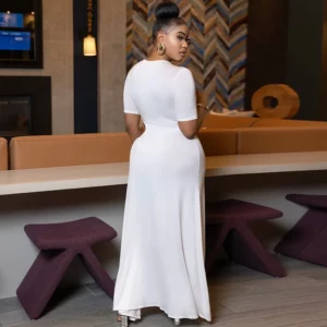 Sexy Hollow Out Ruched Split Bodycon Maxi Dress Women Short Sleeve O-neck Holiday Vacation Nitht Club Party Long Dresses Vestido - Image 6
