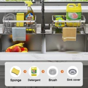 Sink Cleaning Tools Storage Rack Kitchen Multifunctional Stainless Steel Drain Rack for Sponge Cleanser Organizer Rag Hanger - Image 4
