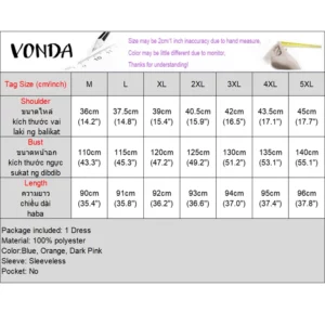 VONDA Plus Size Women Summer Dress Bohemian Beach Sundress 2025 Straps Sleevelss Solid Ruffled Vestido Casual Pleated Robe - Image 6