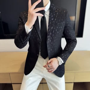 New British Style Korean Style Suit Jacket Business Formal Slim Fit Fashionable Printed Jacket Social Ball Groom Tailcoat Blazer - Image 2