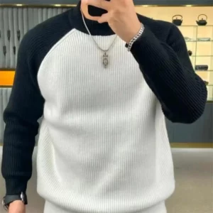 Autumn and winter fashionable warm color blocked pullover sweater, loose and casual European and American men's base sweater - Image 3