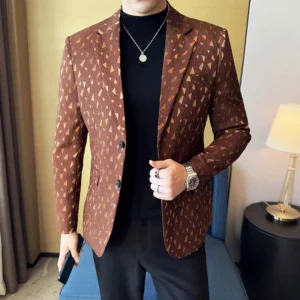 New British Style Korean Style Suit Jacket Business Formal Slim Fit Fashionable Printed Jacket Social Ball Groom Tailcoat Blazer - Image 1