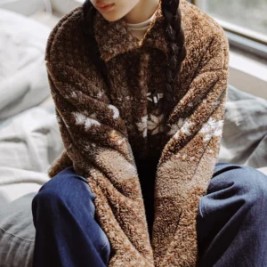 Maden Barn-style Fair Isle Cotton-padded Coat Christmas Polar Fleece Lapel Overcoat Warm Versatile Outwear for Women's Winter - Image 3
