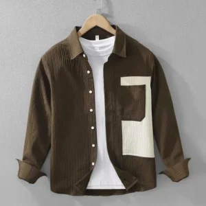 Splicing Long Sleeved Men New Shirt Autumn Loose Contrast Casual Fashion Top Multifunctional Cardigan Wool Sweater - Image 1