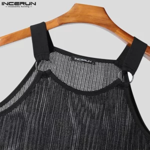 Men Tank Tops Mesh Hollow Out O-neck Sleeveless Male Vests Streetwear Summer Solid Sexy 2025 Fashion Men Clothing S-3XL INCERUN - Image 4