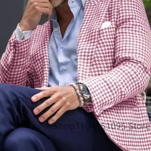 Pink Houndstooth Suit Jacket Woolen Suit Blazer Business Top Single Breasted Slim Fit Plaid Suit Jacket Wedding Warm Suits Coat - Image 1