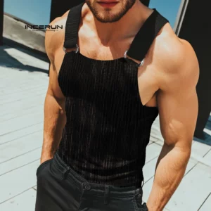 Men Tank Tops Mesh Hollow Out O-neck Sleeveless Male Vests Streetwear Summer Solid Sexy 2025 Fashion Men Clothing S-3XL INCERUN - Image 1