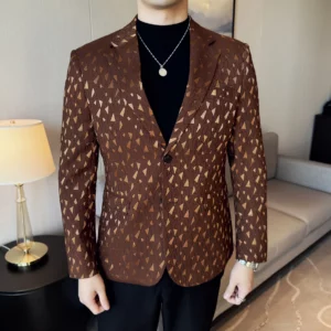 New British Style Korean Style Suit Jacket Business Formal Slim Fit Fashionable Printed Jacket Social Ball Groom Tailcoat Blazer - Image 5