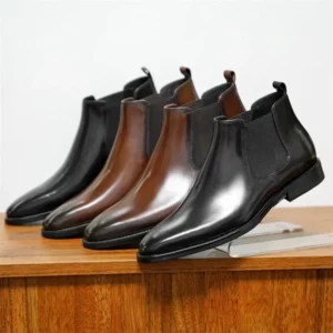 Fashion Men's Chelsea Boots Handmade Leather Shoes Autumn Winter Square Head PU Ankle Boots Business Casual Men Short Boots - Image 2