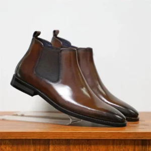Fashion Men's Chelsea Boots Handmade Leather Shoes Autumn Winter Square Head PU Ankle Boots Business Casual Men Short Boots - Image 6